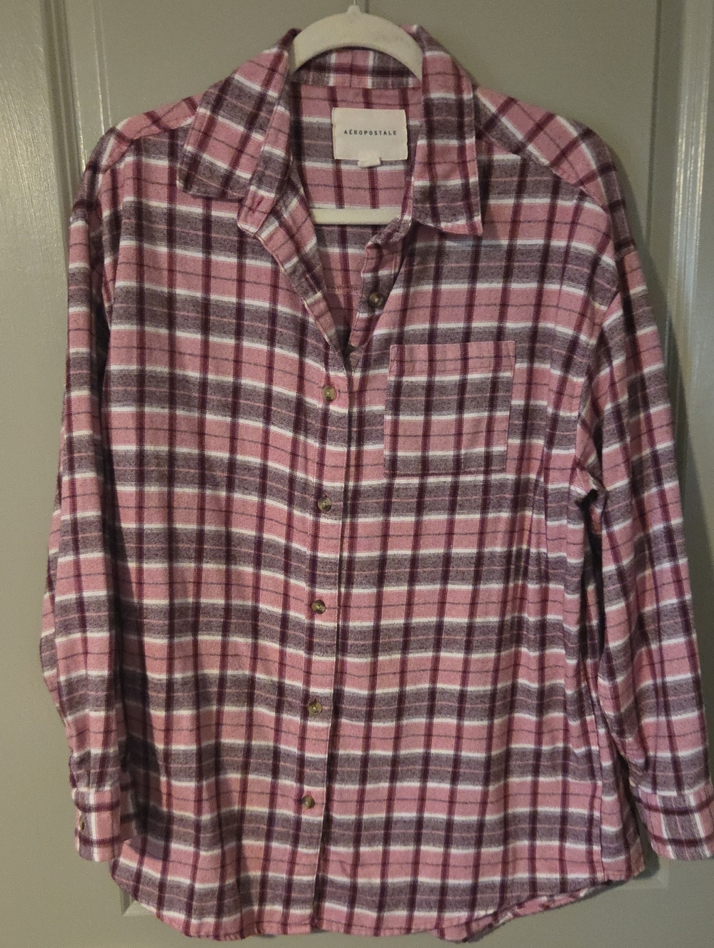 Aeropostale Pink Plum and White Plaid Button-Down Shirt